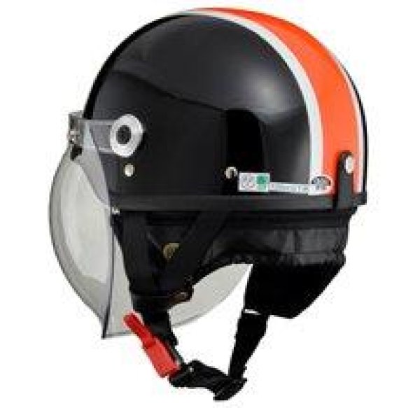 画像3: CROSS CR-760 ブラック/オレンジ ハーフヘルメット  開閉式バブルシールド装備  脱着式イヤーカバー  ワンタッチバックル装備 (3)
